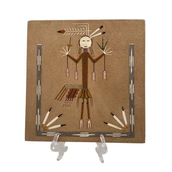 Navajo Sand Painting On Wood Plaque By David Lee - Picture 1 of 4